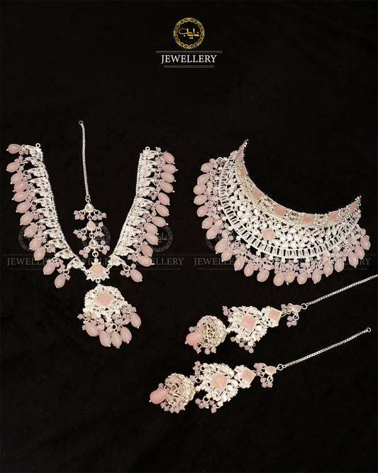Kundan Collar Bridal set with Matha patti-2763-Silver Nayab Jewellery