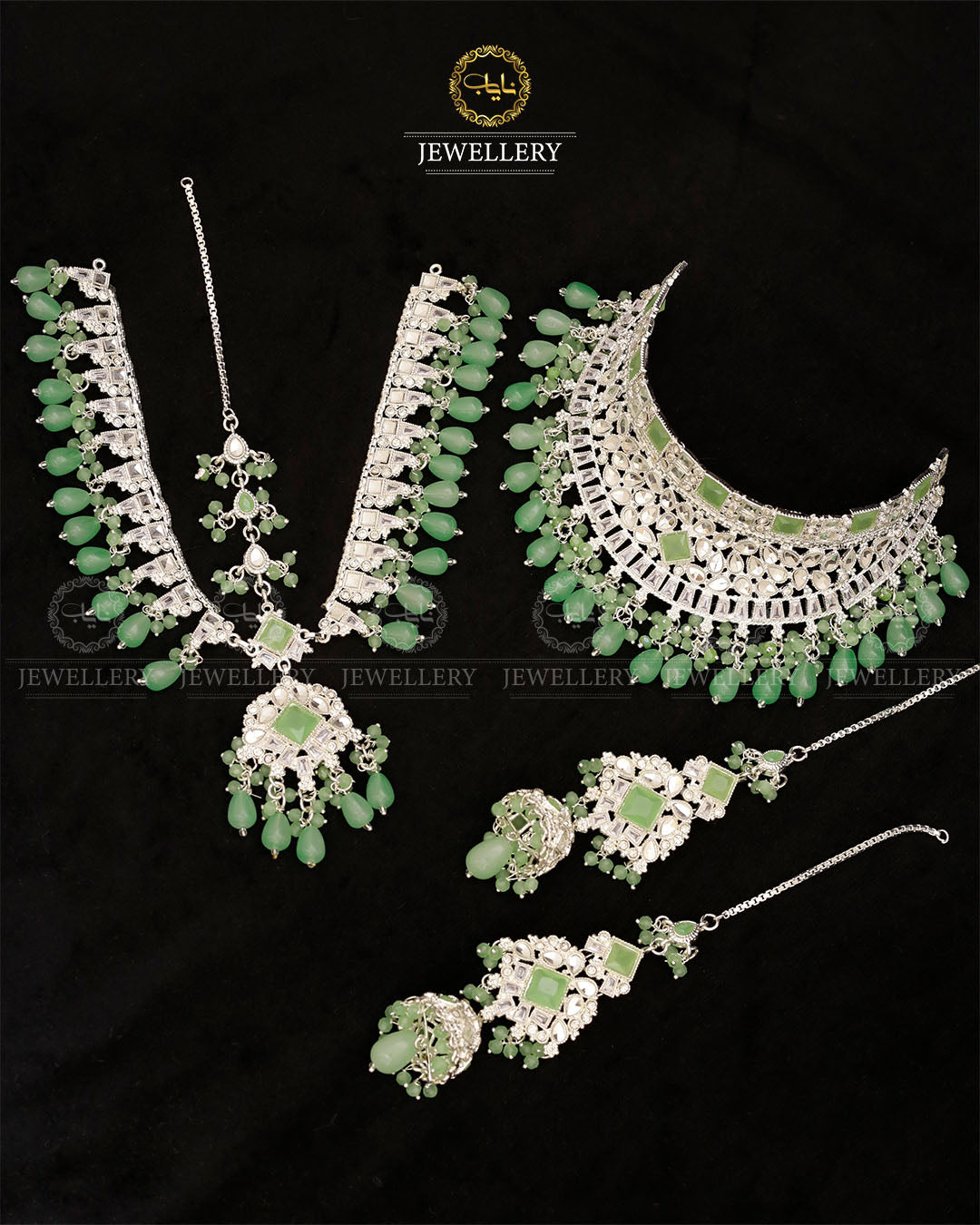 Kundan Collar Bridal set with Matha patti-2763-Silver Nayab Jewellery