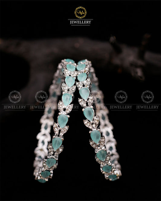 Zirconia Almond Bangles (pair)-2597-Mint Nayab Jewellery