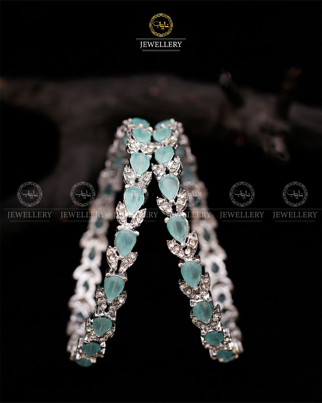 Zirconia Almond Bangles (pair)-2597-Mint Nayab Jewellery