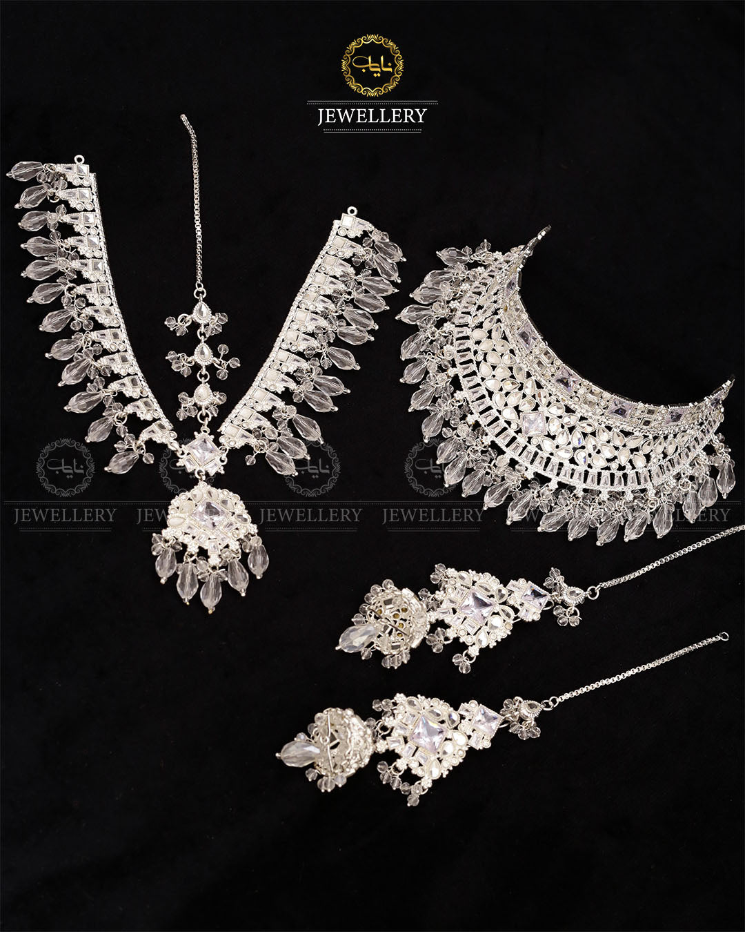 Kundan Collar Bridal set with Matha patti-2763-Silver Nayab Jewellery