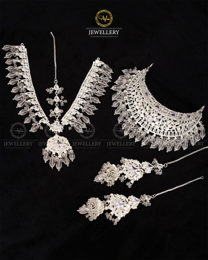 Kundan Collar Bridal set with Matha patti-2763-Silver Nayab Jewellery