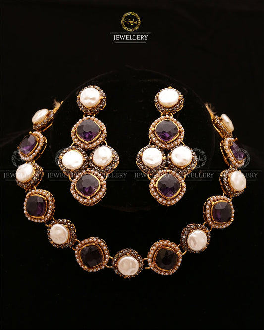 Mother pearl Turkish Necklace set-2633 Nayab Jewellery