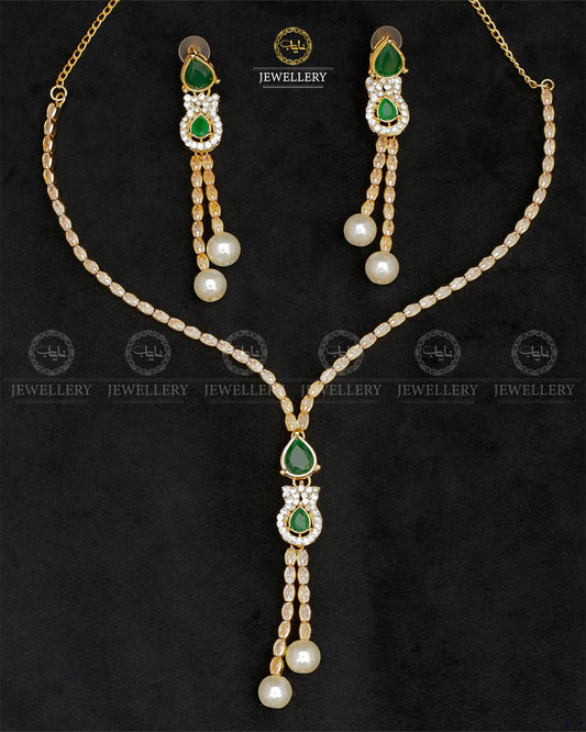 Turkish Zirconia Necklace set-2557-Golden Nayab Jewellery