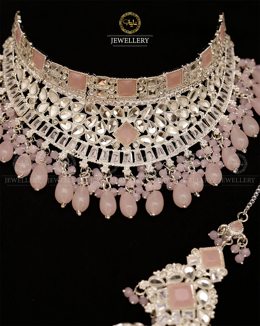 Kundan Collar Bridal set with Matha patti-2763-Silver Nayab Jewellery