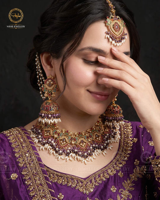 Noratan Bridal Necklace set with Sahara jhumka Tika-2821