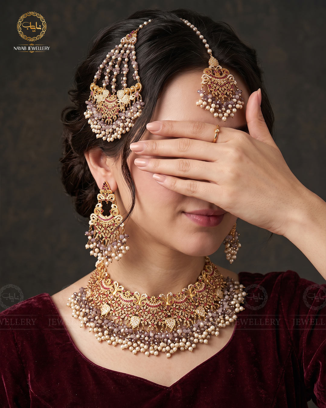 Gold plated Real stone Bridal set-2932