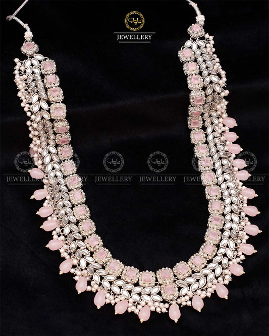 Kundan Long Bridal Mala (without Earrings)-2578-Silver Nayab Jewellery