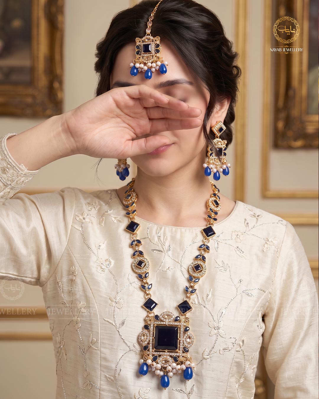 Egyptian Gems Square Stones Mala set with Tika-2046