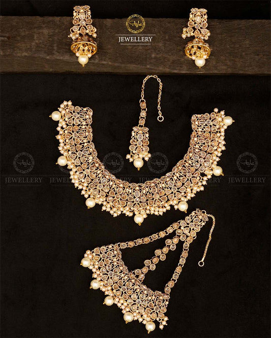 Fliexible Zirconia Bridal set-2852-Golden