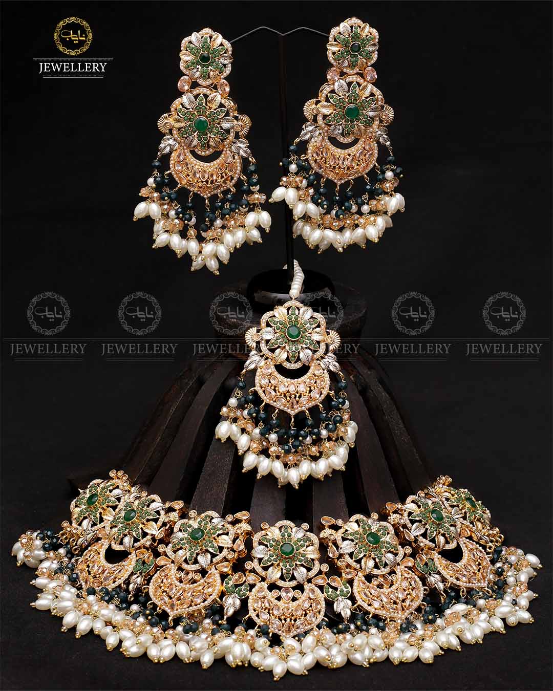 Real Stones Bridal Necklace set With Tika-2079