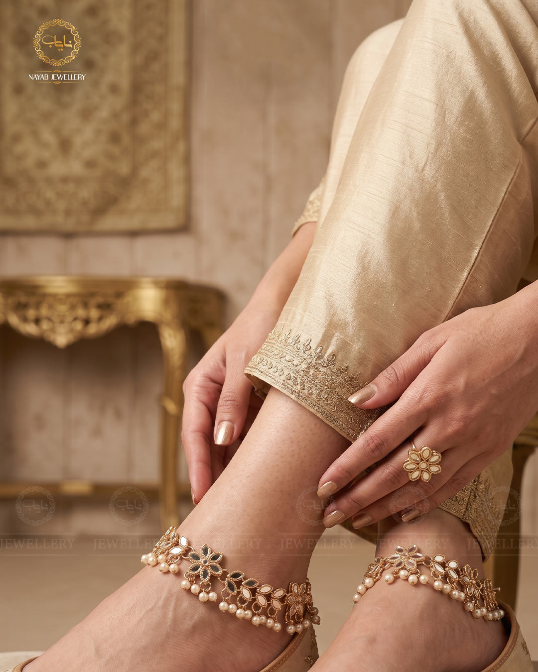 Kundan Anklet pazeb (pair)-2038-Golden