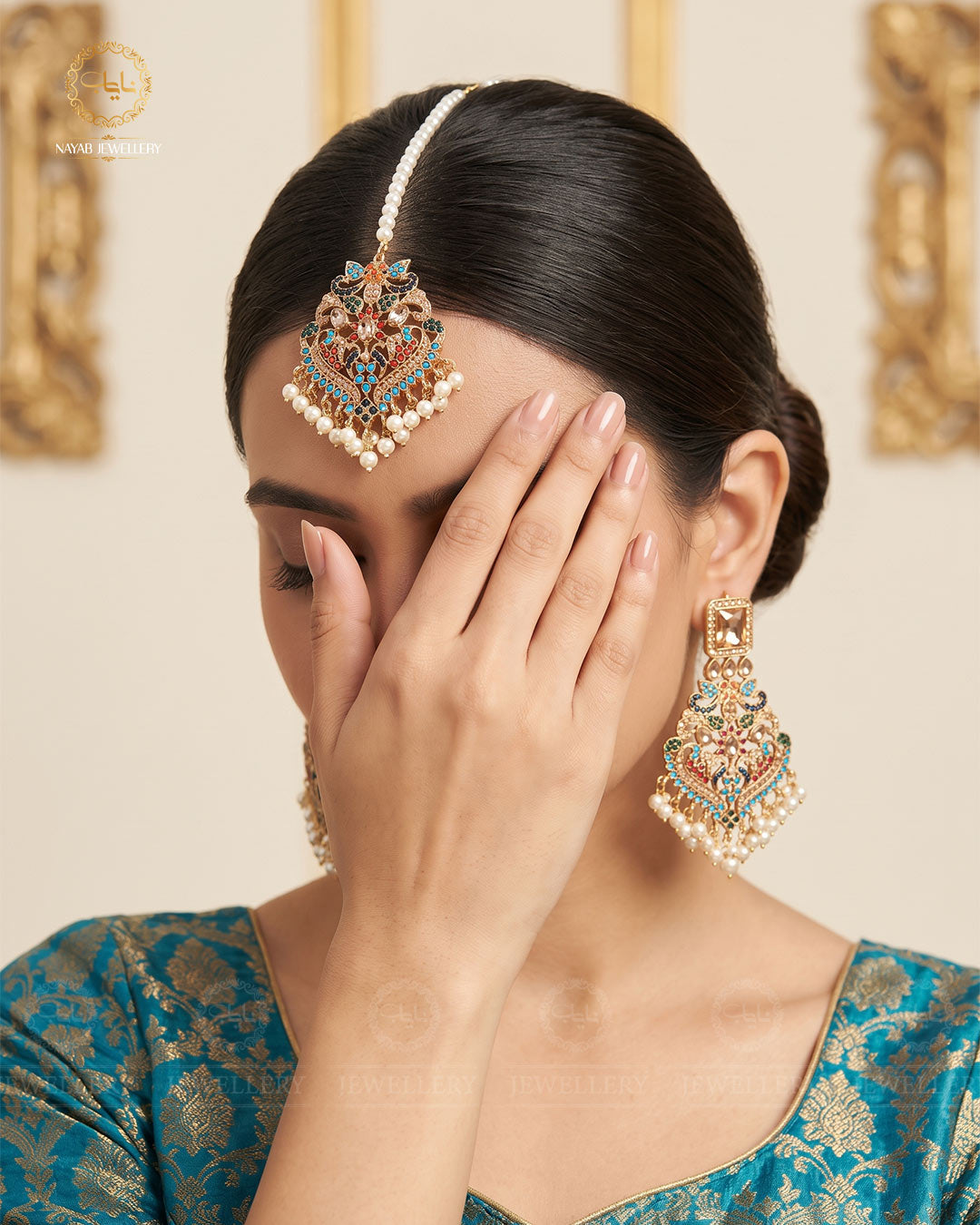 Traditional Noratan (original) Earrings Tika Set NJ-1416