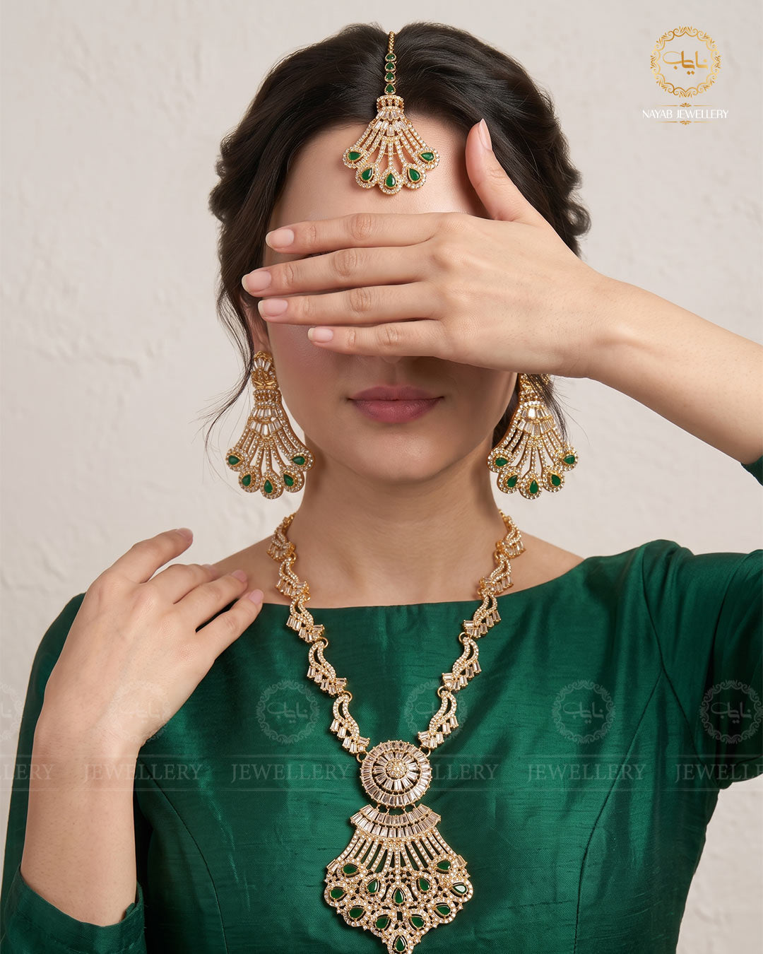 Tulip Zirconia Mala set with Tika -2200-Golden