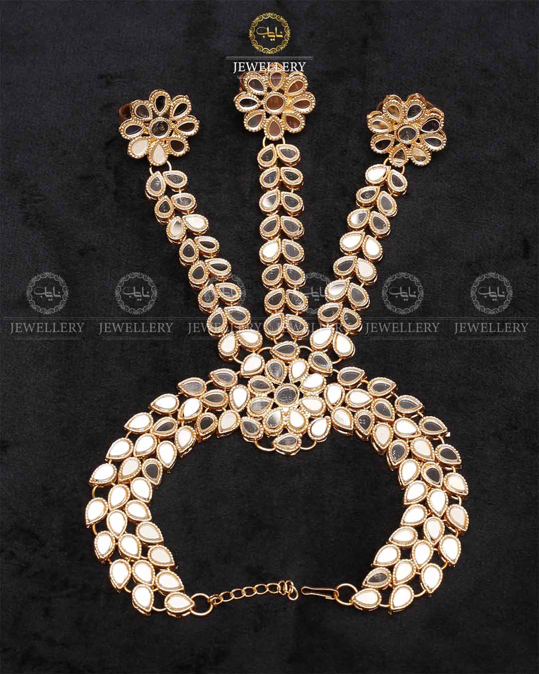 Kundan Trangla (Bracelet with 3 Rings)-2212-Golden