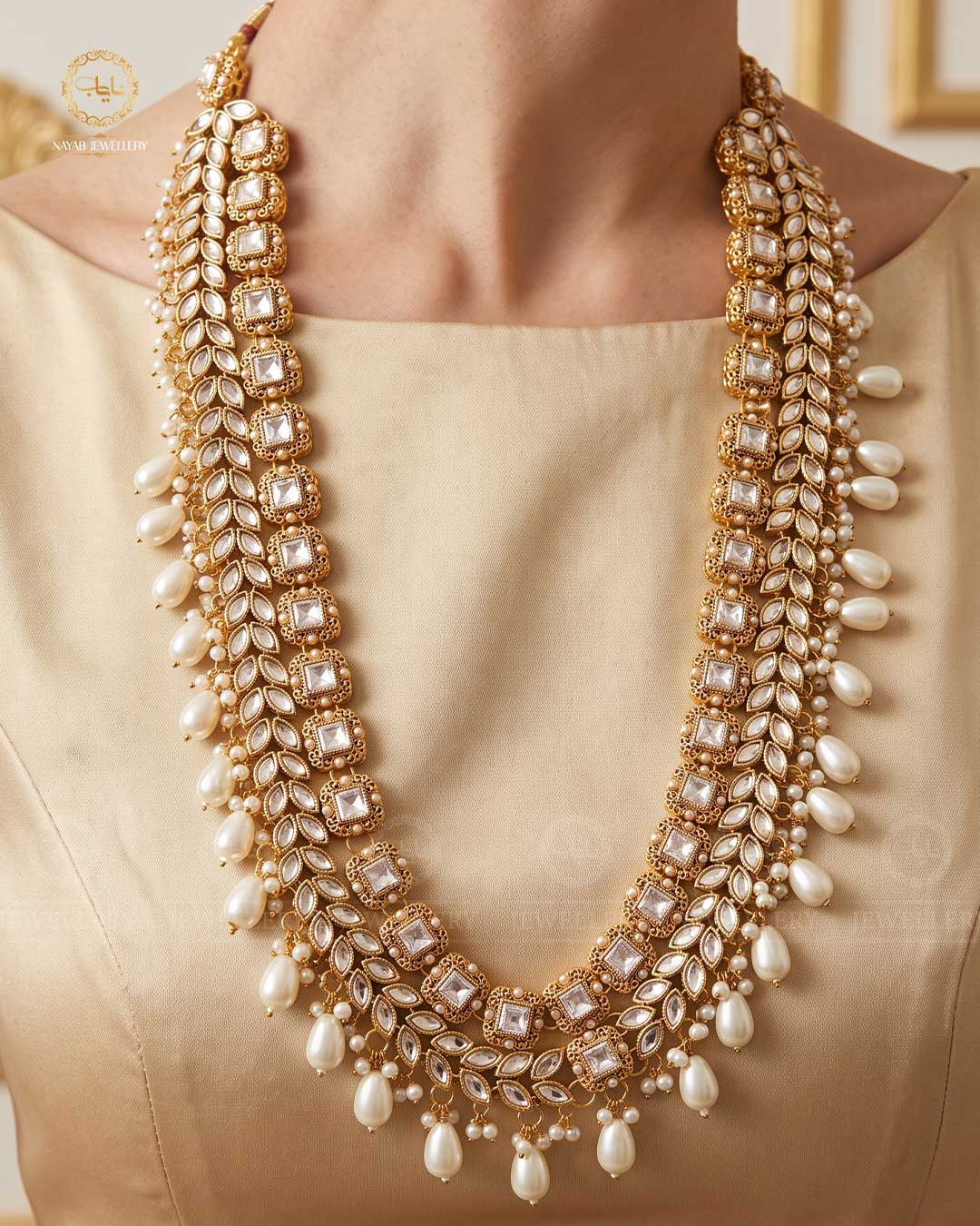 Kundan Long Bridal Mala (without Earrings)-2578-Golden