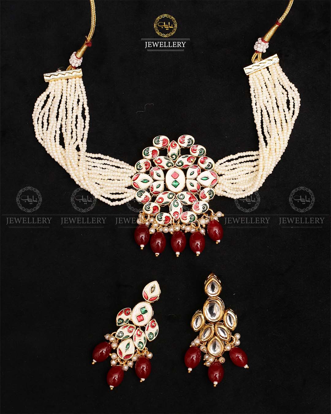 Indian Uncut kundan chokar set (back side meena work)-2427