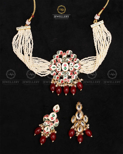 Indian Uncut kundan chokar set (back side meena work)-2427
