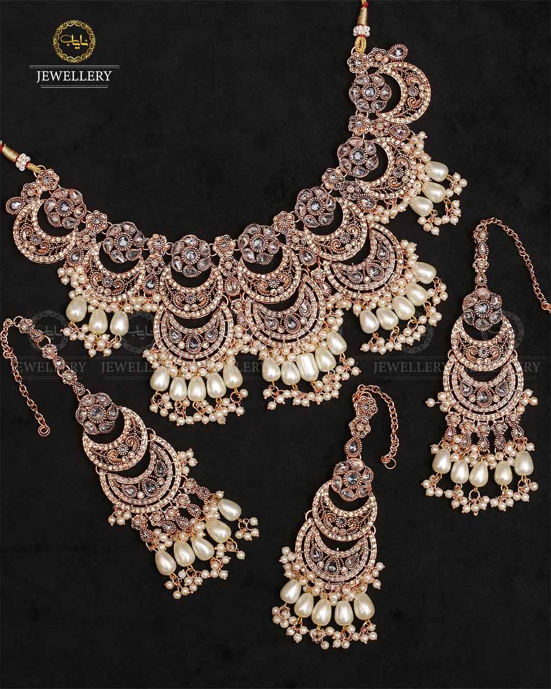 Moon Bridal jhalar Necklace set-2320-Golden