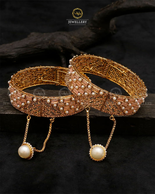 Dilruba Zirconia Openable Bangles-2203-Golden (pair) Nayab Jewellery