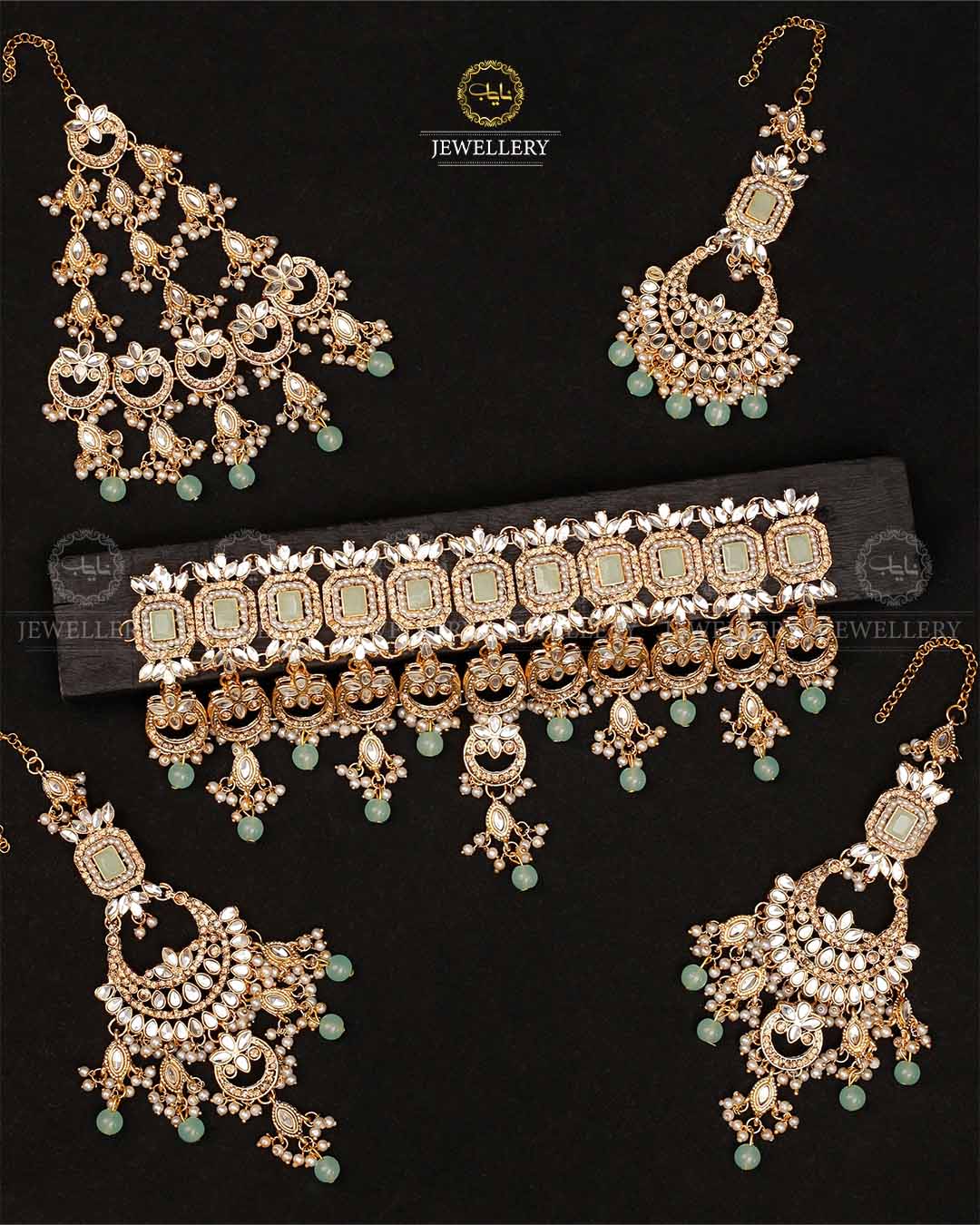 Azzaro Kundan 5 pcs Bridal set-2114-Golden