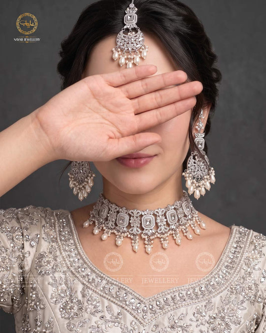 Kundan Collar (flexible) set with sahara Earrings Tika NJ-1904-S