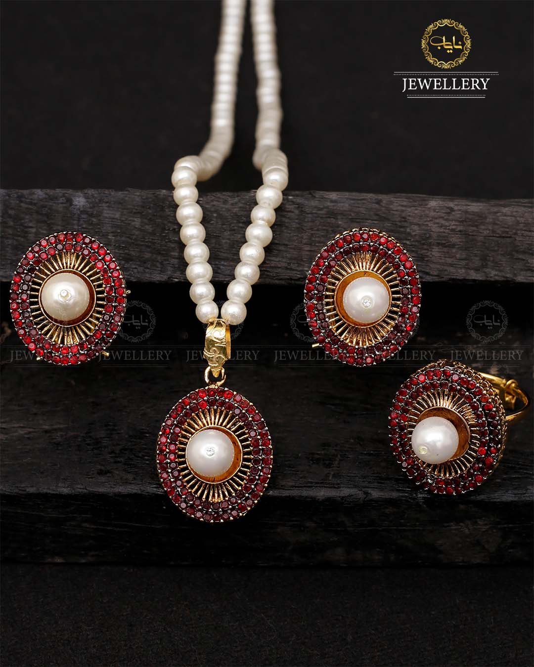 Charming Locket Combo set with Pearl Mala & Adjustable Ring-2053