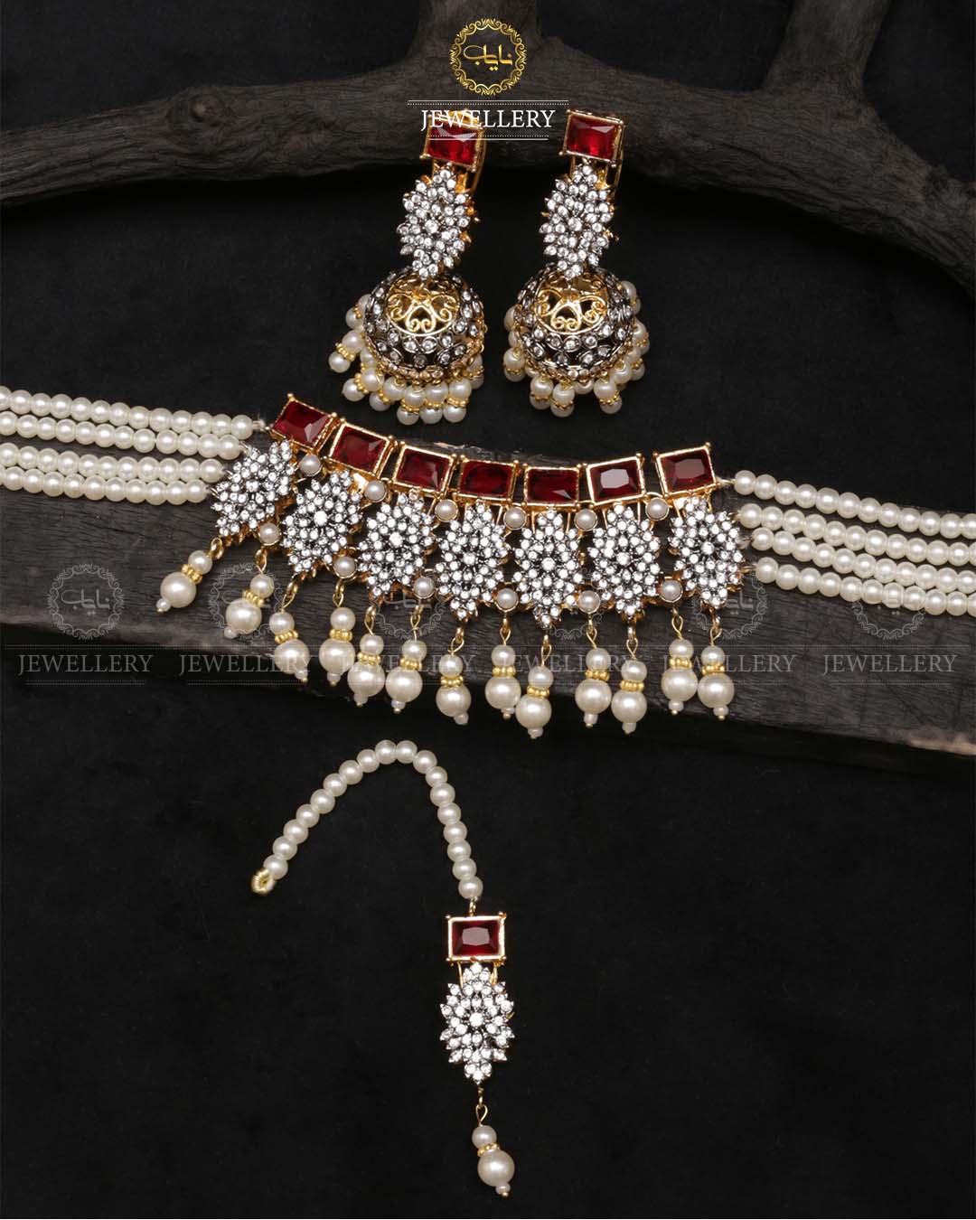 Designer jarao chokar with jhumki Tika-2473 Nayab Jewellery