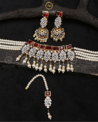 Designer jarao chokar with jhumki Tika-2473 Nayab Jewellery