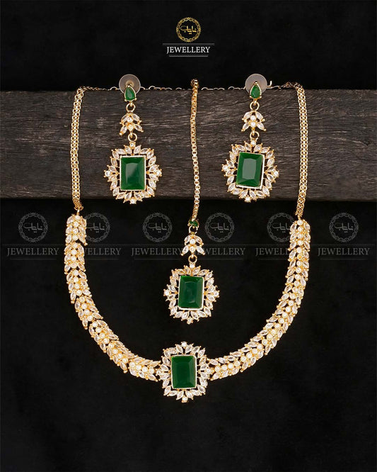 Premium Zirconia Necklace set-2537-Golden Nayab Jewellery