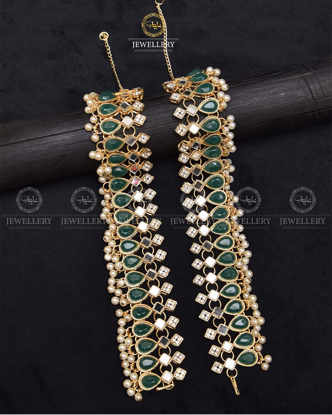 Kundan Almond Anklet (Pazaib) pair-2289-Golden