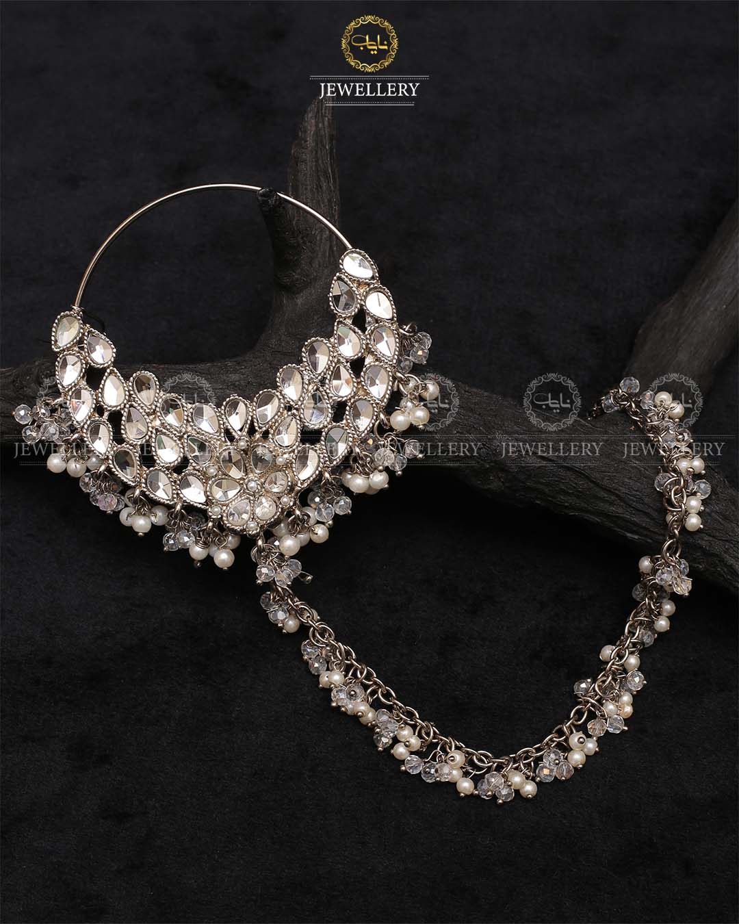 Kundan Bridal Nose Ring-2216-Silver