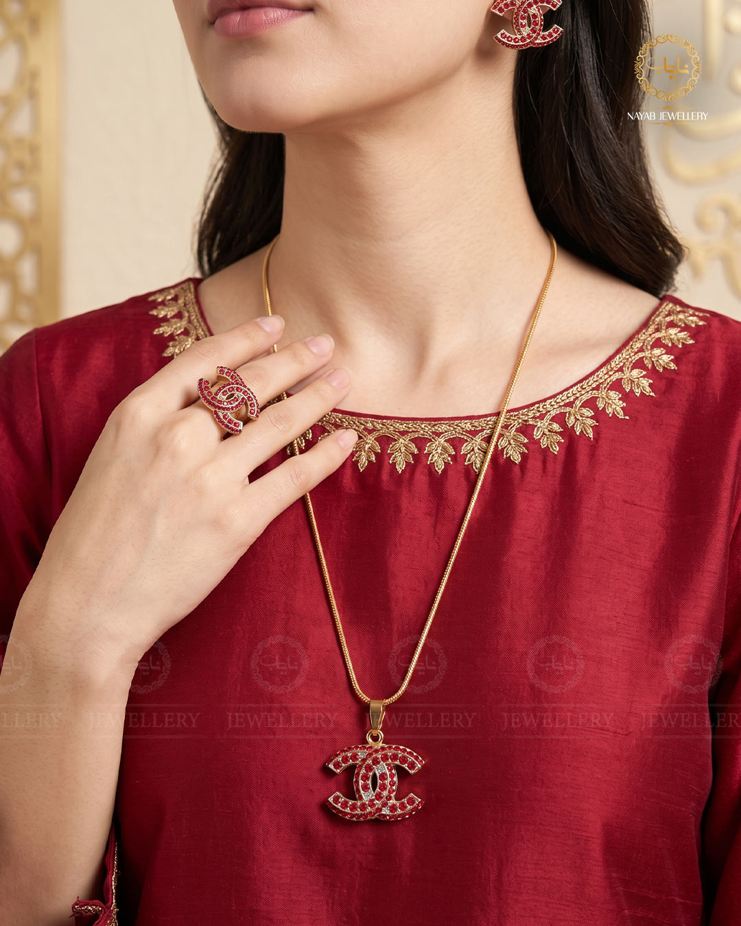 Channel Pendant combo Locket set with chain-2433