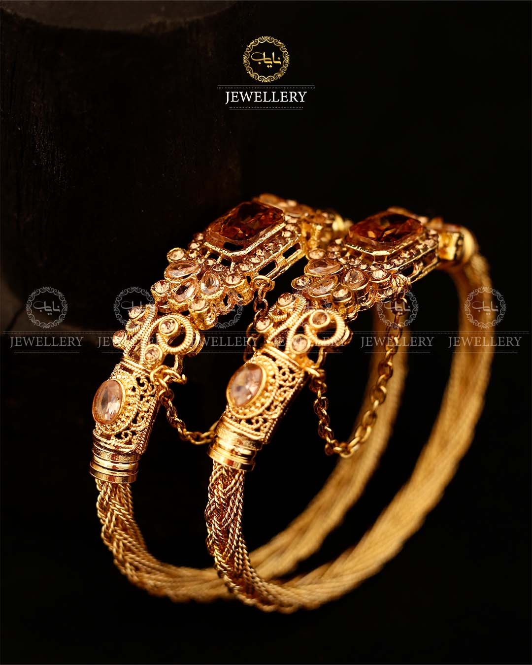 Madrasi Square Stone Free size Bangles (pair)-2927