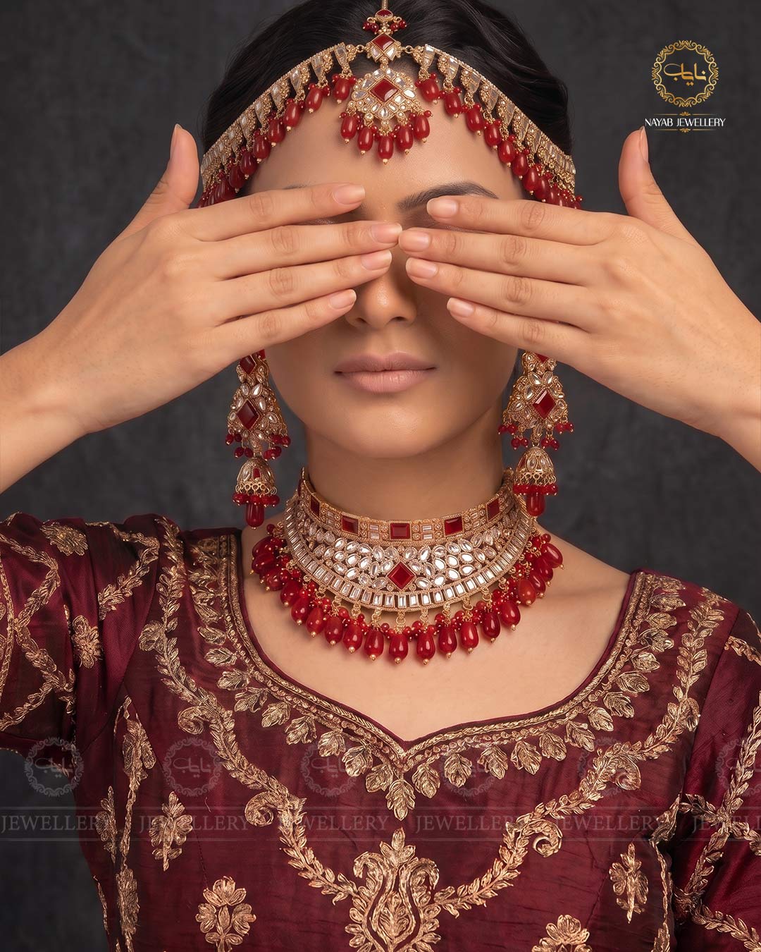 Kundan Collar Bridal set with Matha patti-2763-Golden