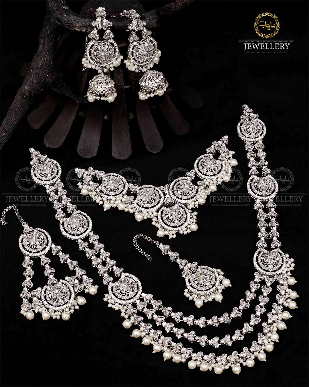 Mughlai Queen 6 pcs Bridal set-2088-Silver