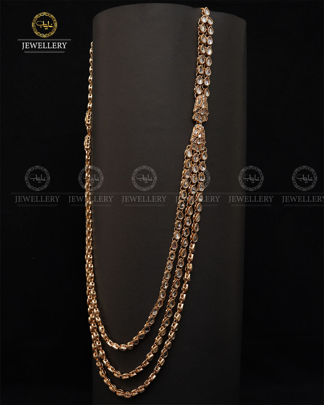 Kundan 3 layers Long Mala without earrings -2035-Golden