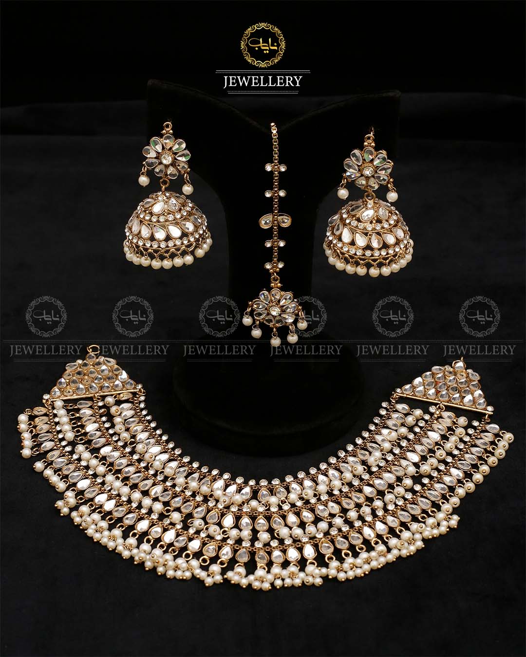 Antique polish 3 layers Kundan Mala with Jhumka Tika-2722 Nayab Jewellery