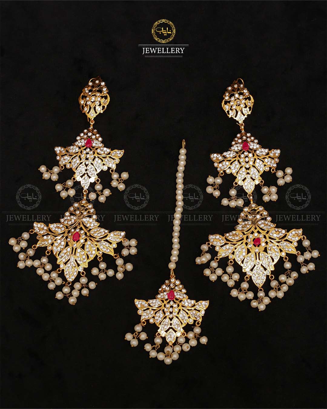 Hyedrabadi Flower Long Earrings with Tika-2440 Nayab Jewellery