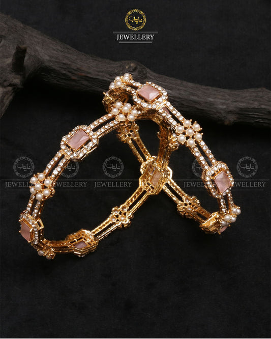 Elegant Bangles ( pair)-2462-Golden Pink Nayab Jewellery