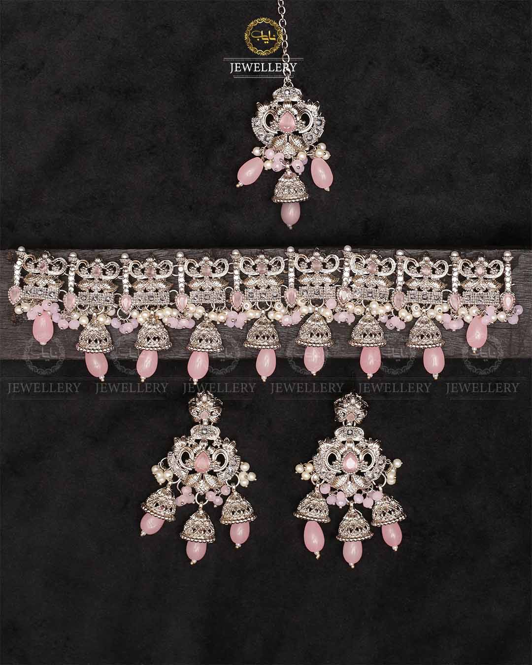 Rajwadi Chokar set with Tika-2257-Silver