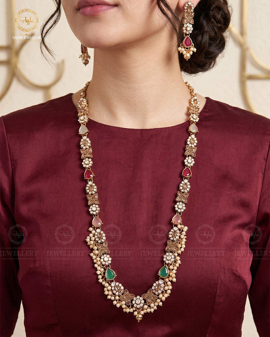 Turkish Long Mala set with Earrings-1940-Golden