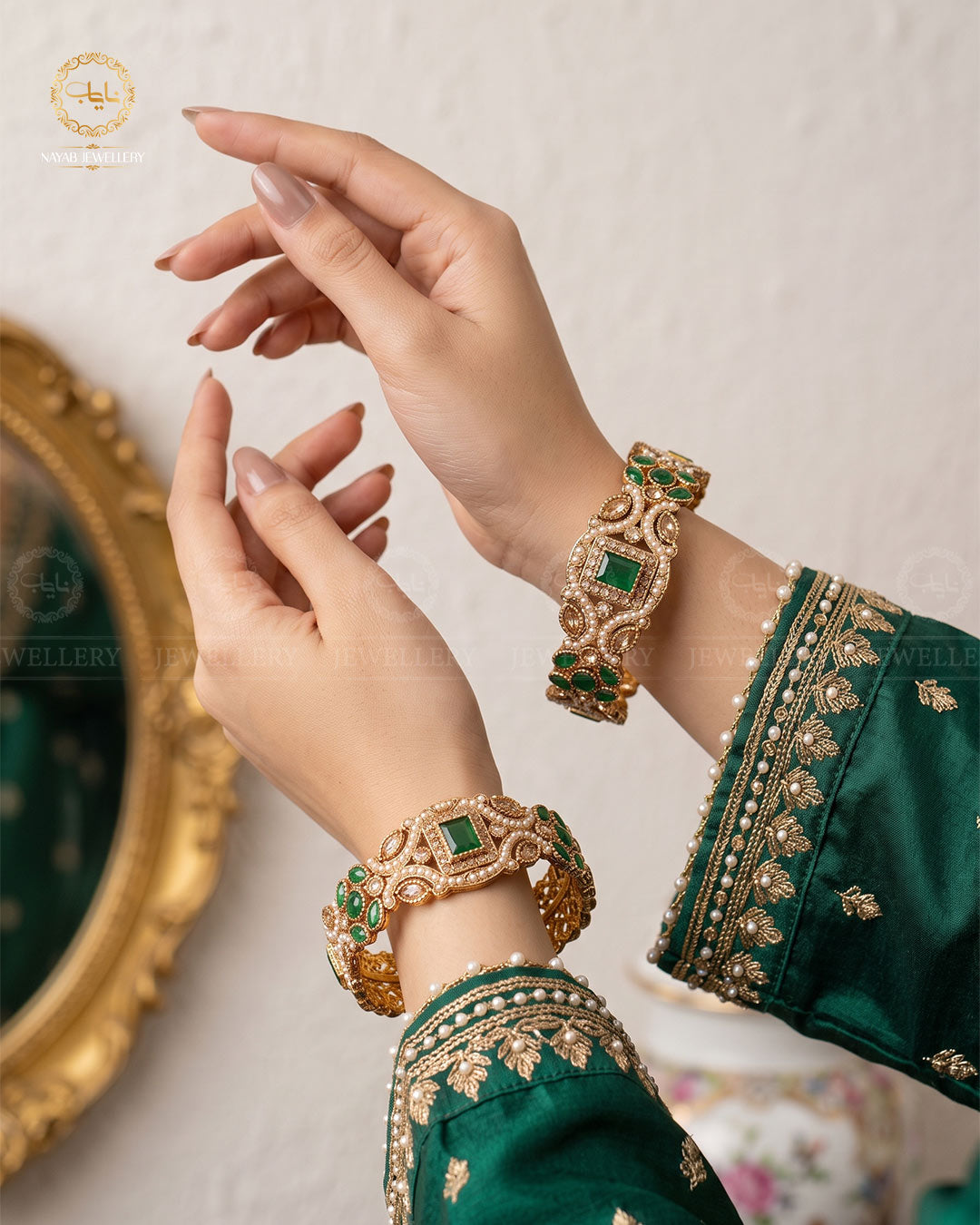 Zohra Zarcon Bangles (Pair)-2640-Green