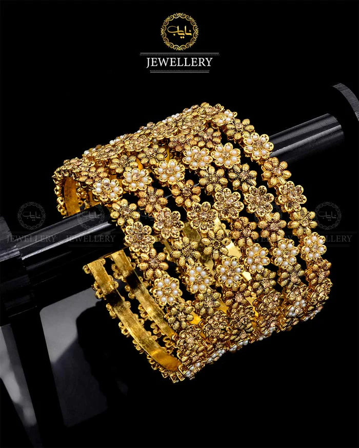 Designer Flower 6 pcs bangles set NJ-1766-Champagne