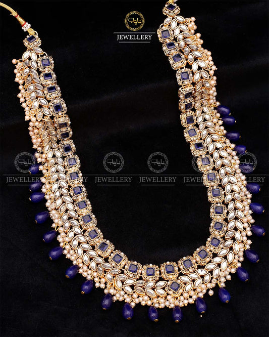 Kundan Long Bridal Mala (without Earrings)-2578-Golden Nayab Jewellery