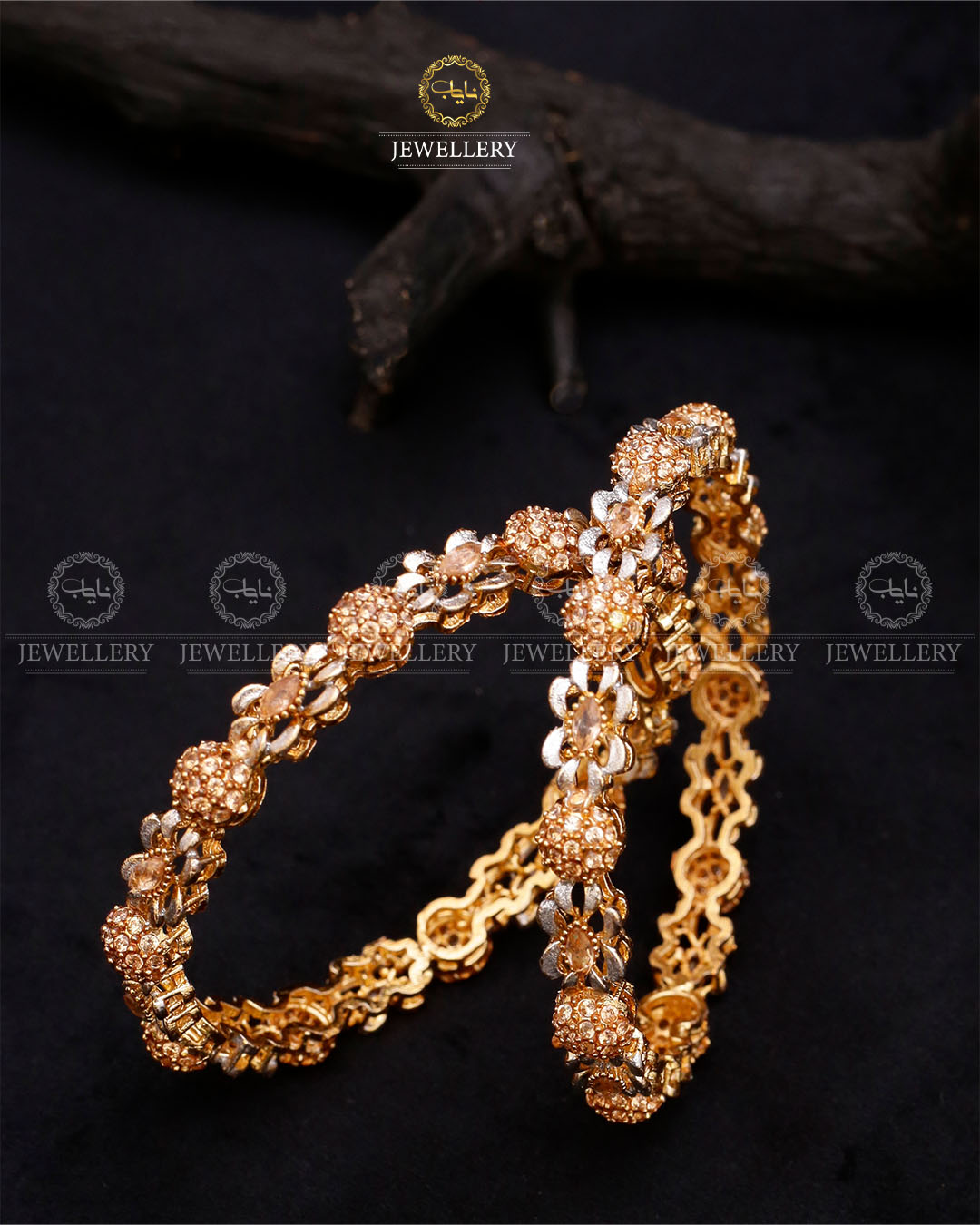 Nerobi Designer Bangles (pair)-2639-Champagne Nayab Jewellery
