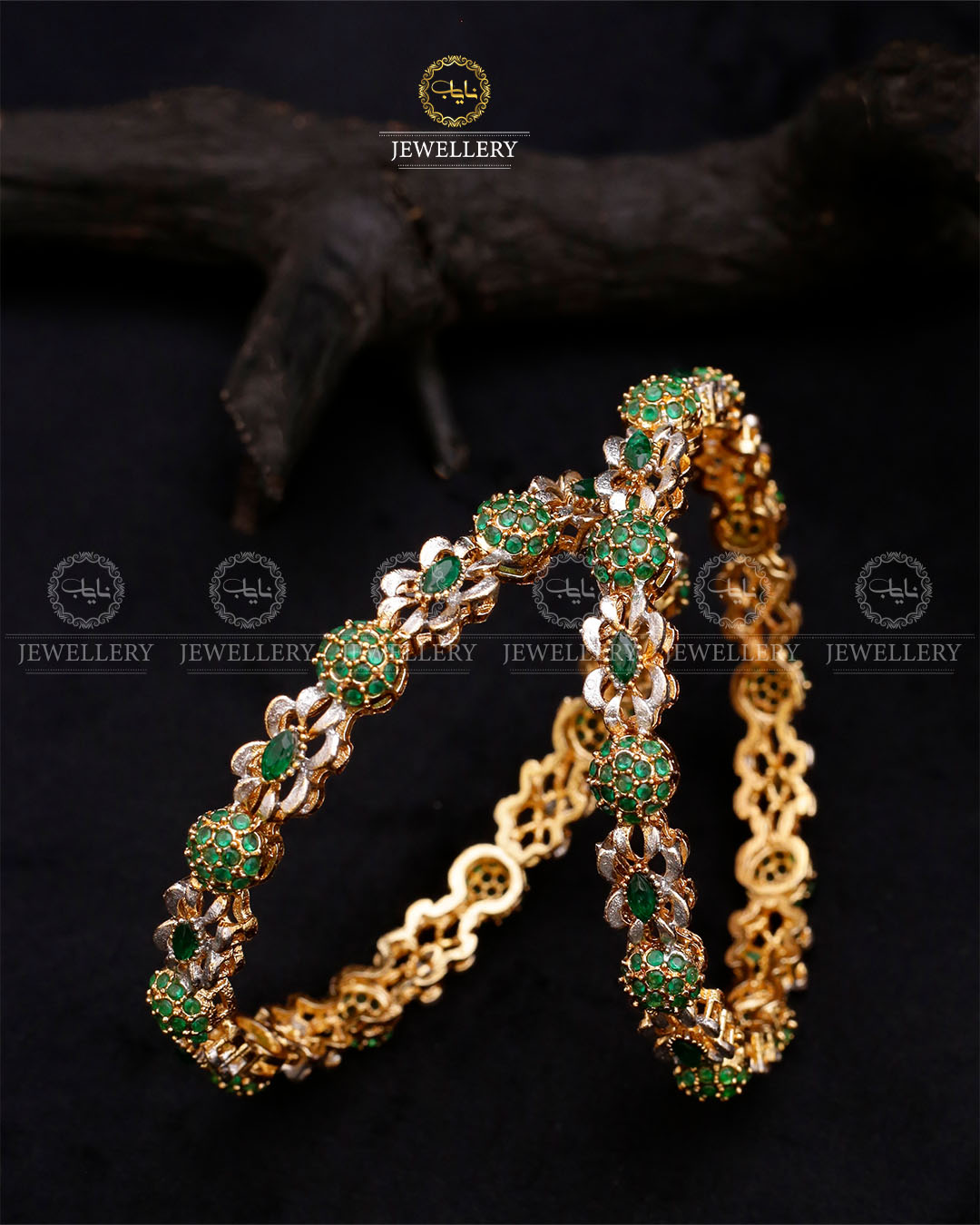 Nerobi Designer Bangles (pair)-2639-Green Nayab Jewellery