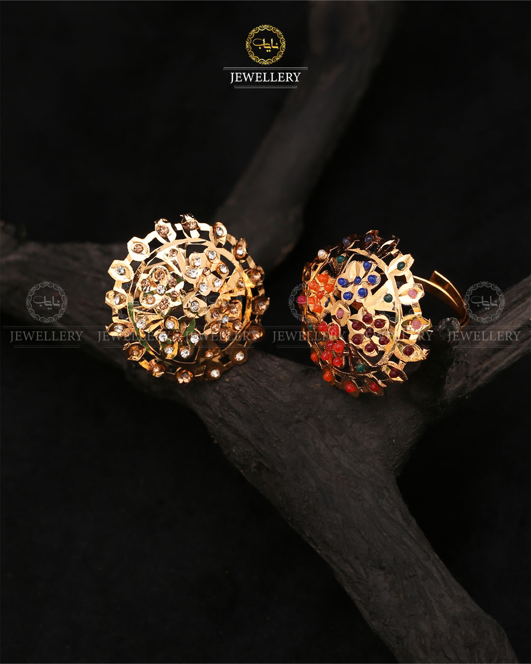 Gold plated Hyedrabadi Adjustable Ring-2745 Nayab Jewellery