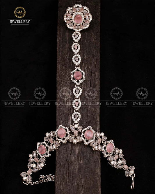 Nafees Zarcon Anja (bracelet with ring)-2324-Silver Nayab Jewellery