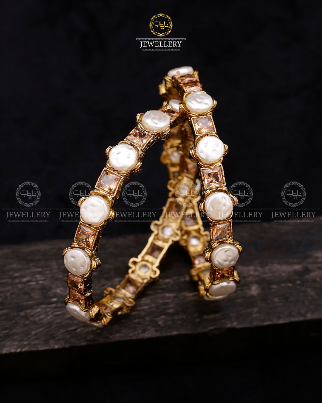 Mother Pearl Bangles (Pair)-2636-Champagne Nayab Jewellery